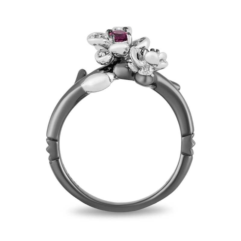 Enchanted Disney Mulan Live Action Rhodolite Garnet and 1/10 CT. T.W. Diamond Flower Ring in Sterling Silver
