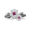Thumbnail Image 4 of Enchanted Disney Mulan Live Action Rhodolite Garnet and 1/10 CT. T.W. Diamond Flower Ring in Sterling Silver