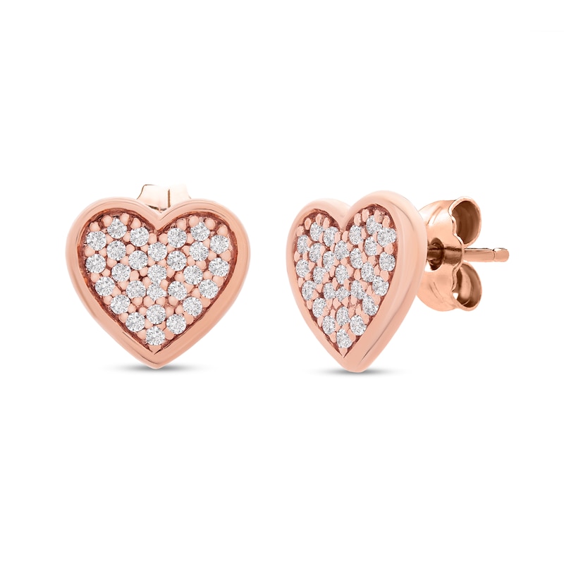 1/5 CT. T.W. Composite Diamond Heart Stud Earrings in 10K Rose Gold ...
