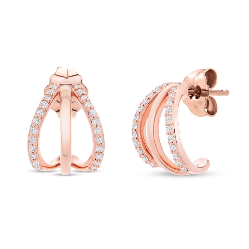 1/8 CT. T.W. Diamond Multi-Row Huggie Hoop Earrings in 10K Rose Gold
