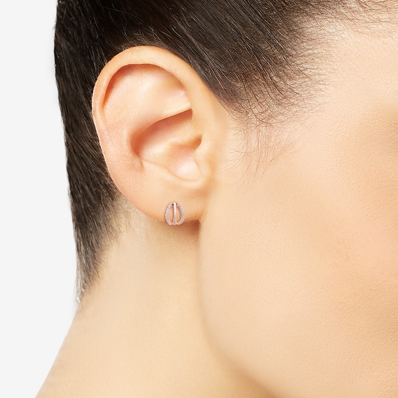 1/8 CT. T.W. Diamond Multi-Row Huggie Hoop Earrings in 10K Rose Gold