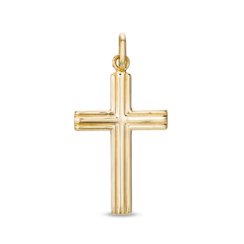 Main Image 1 of Made in Italy Ribbed Cross Necklace Charm in 14K Gold