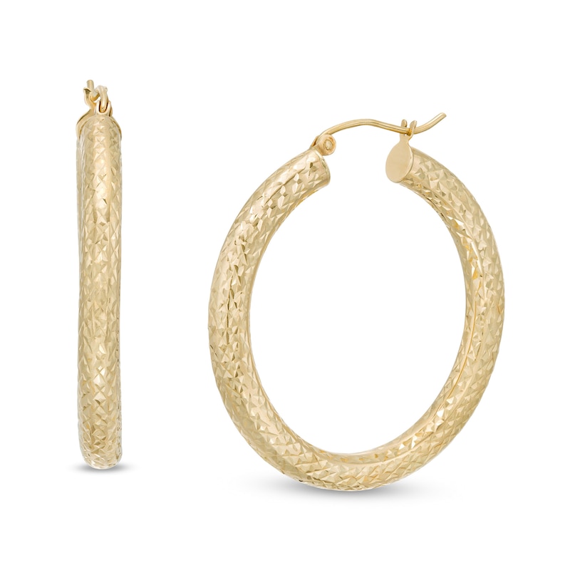 35.0mm Diamond-Cut Tube Hoop Earrings in 10K Gold | Zales Outlet