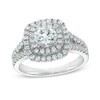 Thumbnail Image 1 of Celebration Ideal 1-1/2 CT. T.W. Certified Diamond Double Cushion Frame Engagement Ring in 14K White Gold (I/I1)