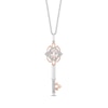 Thumbnail Image 0 of Enchanted Disney Aurora Oval Morganite and 1/10 CT. T.W. Diamond Key Pendant in Sterling Silver and 10K Rose Gold - 19"