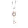 Thumbnail Image 1 of Enchanted Disney Aurora Oval Morganite and 1/10 CT. T.W. Diamond Key Pendant in Sterling Silver and 10K Rose Gold - 19"