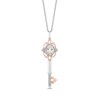 Thumbnail Image 0 of Enchanted Disney Aurora Oval Morganite and 1/10 CT. T.W. Diamond Key Pendant in Sterling Silver and 10K Rose Gold - 19"