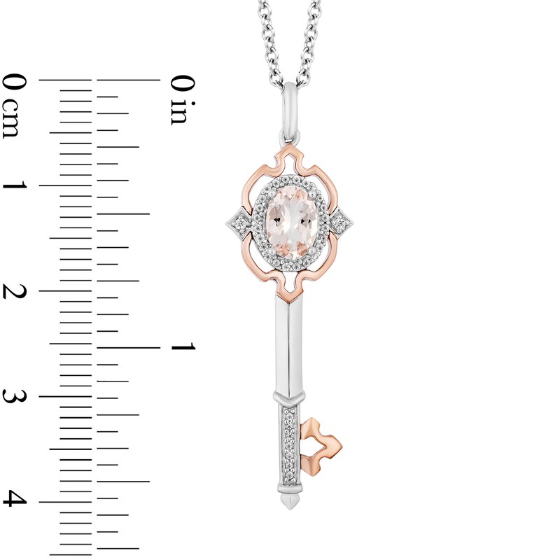 Main Image 3 of Enchanted Disney Aurora Oval Morganite and 1/10 CT. T.W. Diamond Key Pendant in Sterling Silver and 10K Rose Gold - 19"
