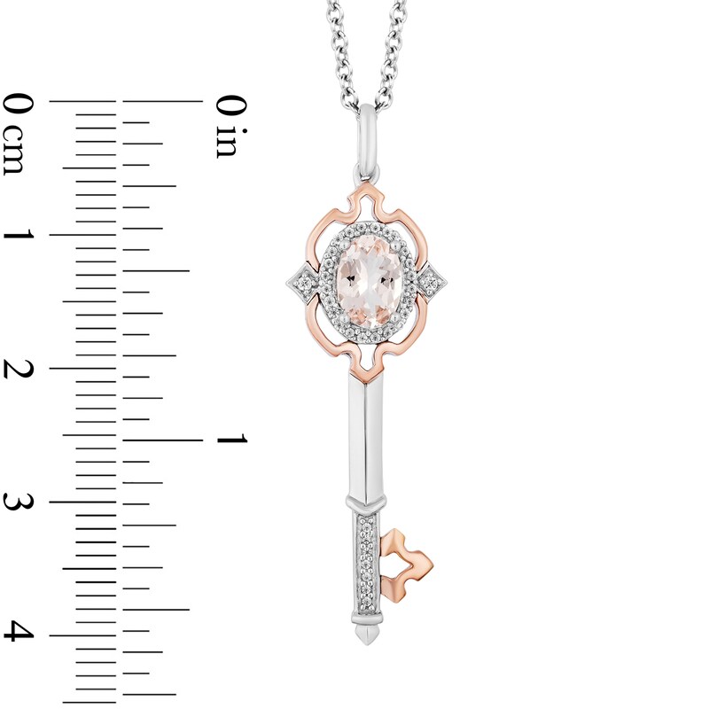 Enchanted Disney Aurora Oval Morganite and 1/10 CT. T.W. Diamond Key Pendant in Sterling Silver and 10K Rose Gold - 19"