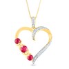 Thumbnail Image 1 of Ruby and Diamond Accent Beaded Three Stone "XO" Heart Pendant in 10K Gold
