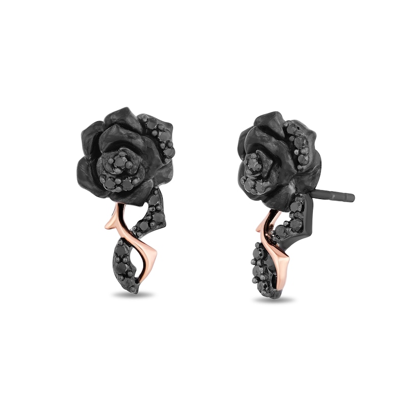 Main Image 1 of Enchanted Disney Villains Maleficent 1/5 CT. T.W. Black Diamond Rose Stud Earrings in Black Sterling Silver