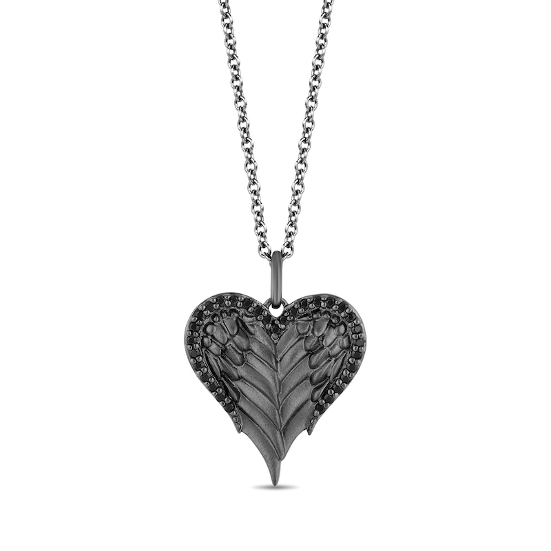 Enchanted Disney Villains Maleficent 1/6 CT. T.W. Black Diamond Heart and Wings Pendant in Sterling Silver