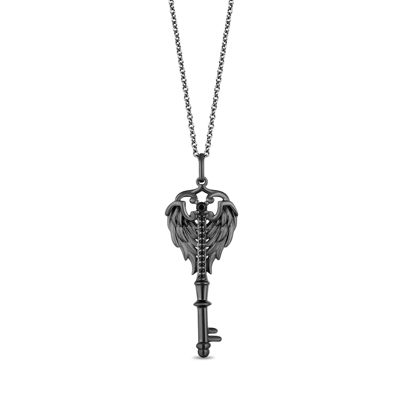 Enchanted Disney Villains Maleficent 1/10 CT. T.W. Black Diamond Key Pendant in Sterling Silver - 19"