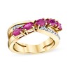 Thumbnail Image 1 of Oval Ruby and 1/10 CT. T.W. Diamond Five Stone Slant Triple Row Split Shank Crossover Ring in 14K Gold - Size 7