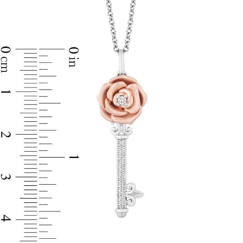 Main Image 3 of Enchanted Disney Belle 1/10 CT. T.W. Diamond Rose-Top Key Pendant in Sterling Silver and 10K Rose Gold - 19"