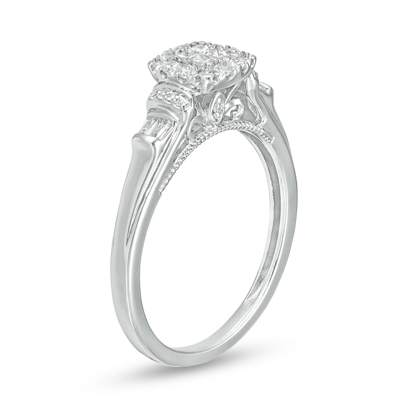 Main Image 3 of Cherished Promise Collection™ 1/3 CT. T.W. Princess-Cut Quad Diamond Cushion Frame Promise Ring in 10K White Gold