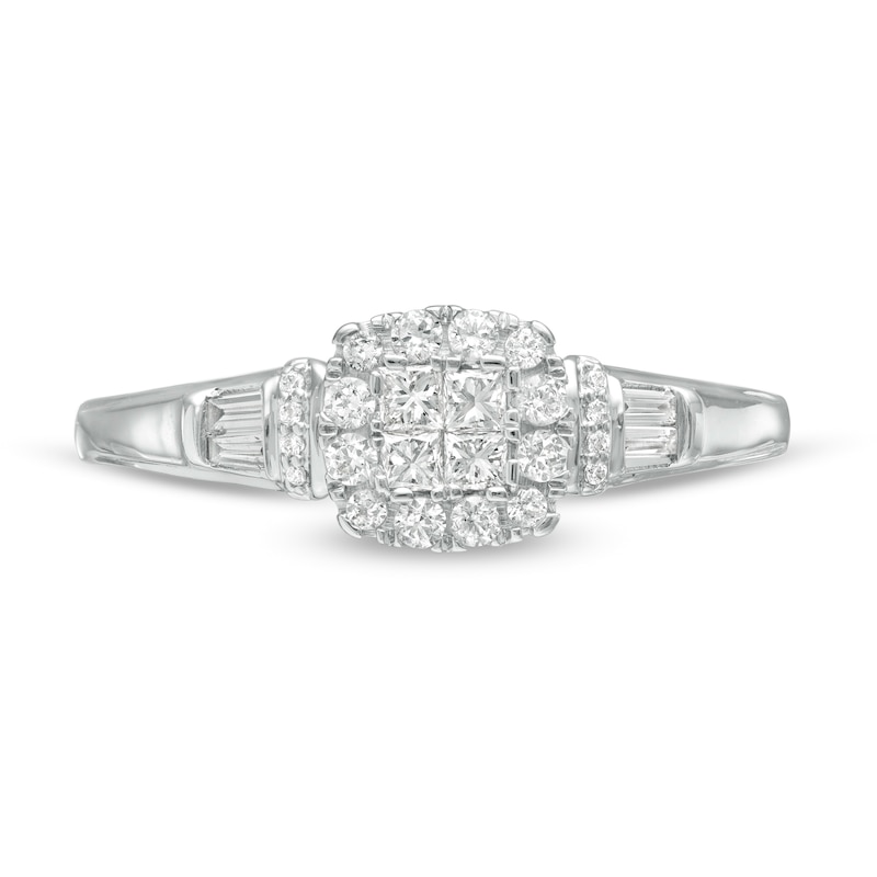 Main Image 4 of Cherished Promise Collection™ 1/3 CT. T.W. Princess-Cut Quad Diamond Cushion Frame Promise Ring in 10K White Gold
