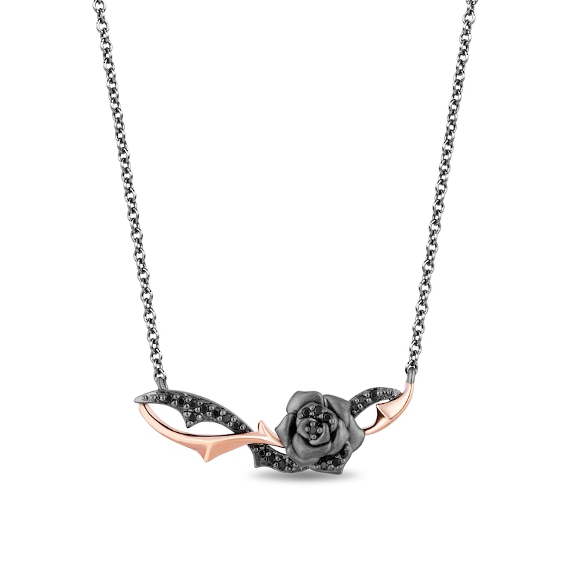 Main Image 1 of Enchanted Disney Villains Maleficent 1/6 CT. T.W. Black Diamond Rose Necklace in Black Sterling Silver