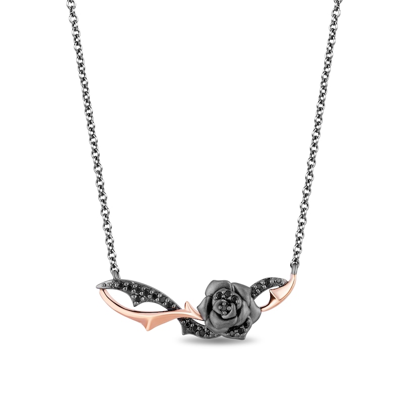 Enchanted Disney Villains Maleficent 1/6 CT. T.W. Black Diamond Rose Necklace in Black Sterling Silver