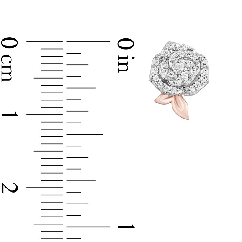 Main Image 2 of Enchanted Disney Belle 1/5 CT. T.W. Diamond Rose Stud Earrings in Sterling Silver and 10K Rose Gold