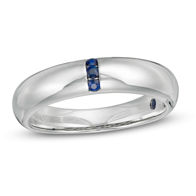 Main Image 1 of Vera Wang Men's Blue Sapphire Linear Three Stone Wedding Band in 14K White Gold