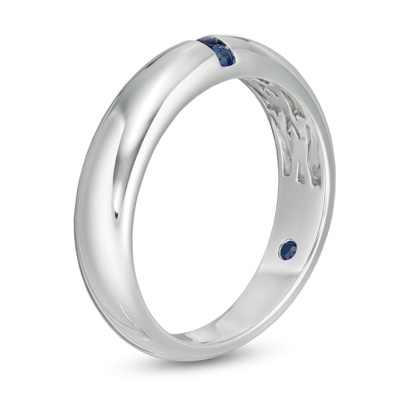 Main Image 3 of Vera Wang Men's Blue Sapphire Linear Three Stone Wedding Band in 14K White Gold