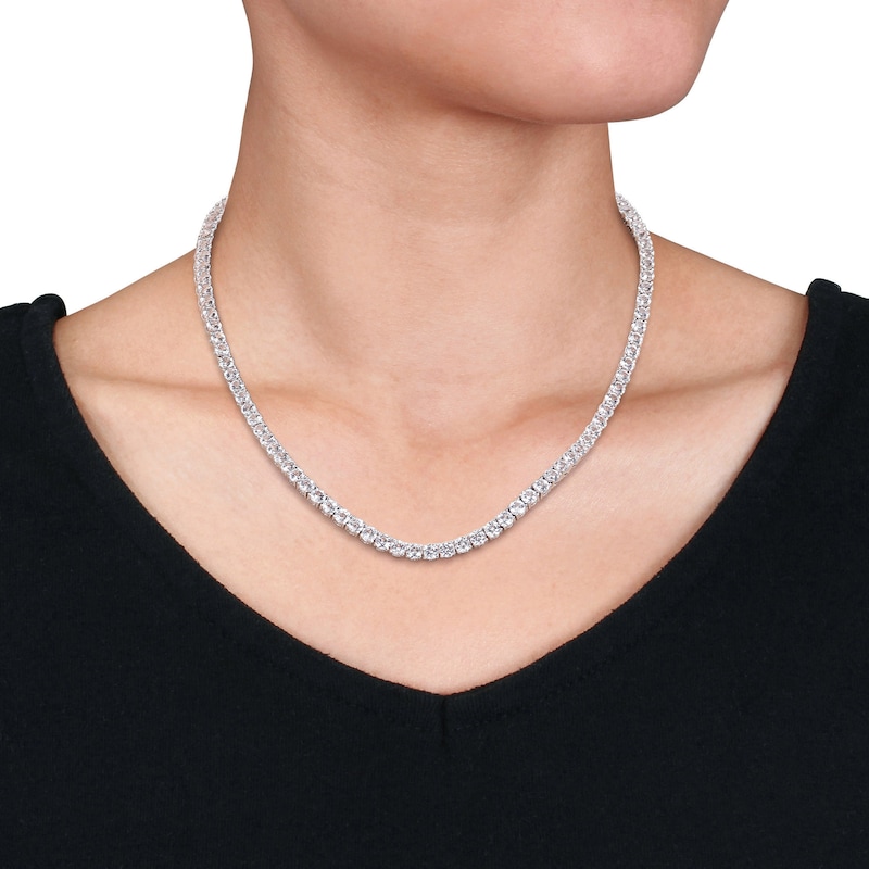 Main Image 2 of 4.0mm White Lab-Created Sapphire Tennis Necklace in Sterling Silver - 17"