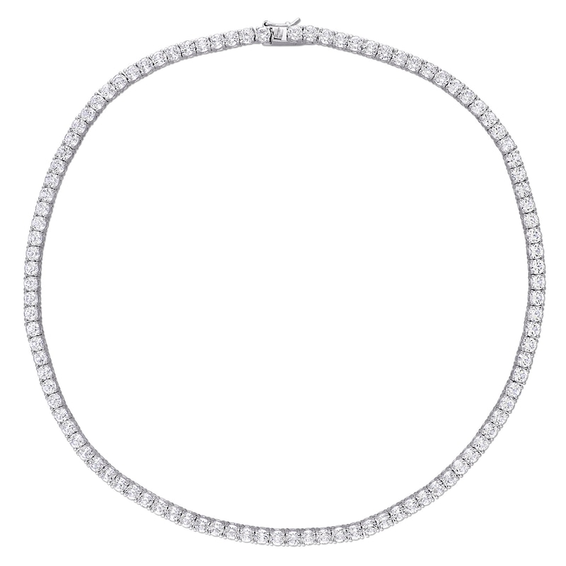 Main Image 3 of 4.0mm White Lab-Created Sapphire Tennis Necklace in Sterling Silver - 17"