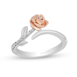 Enchanted Disney Belle 1/10 CT. T.W. Diamond Rose Bypass Ring in Sterling Silver and 10K Rose Gold