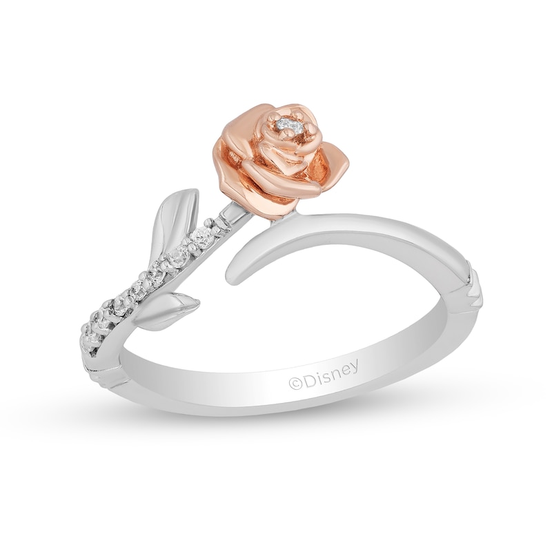Main Image 1 of Enchanted Disney Belle 1/10 CT. T.W. Diamond Rose Bypass Ring in Sterling Silver and 10K Rose Gold