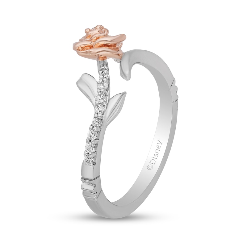 Main Image 2 of Enchanted Disney Belle 1/10 CT. T.W. Diamond Rose Bypass Ring in Sterling Silver and 10K Rose Gold