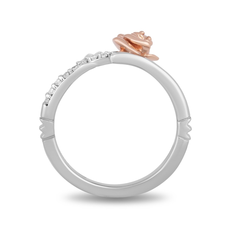 Enchanted Disney Belle 1/10 CT. T.W. Diamond Rose Bypass Ring in Sterling Silver and 10K Rose Gold