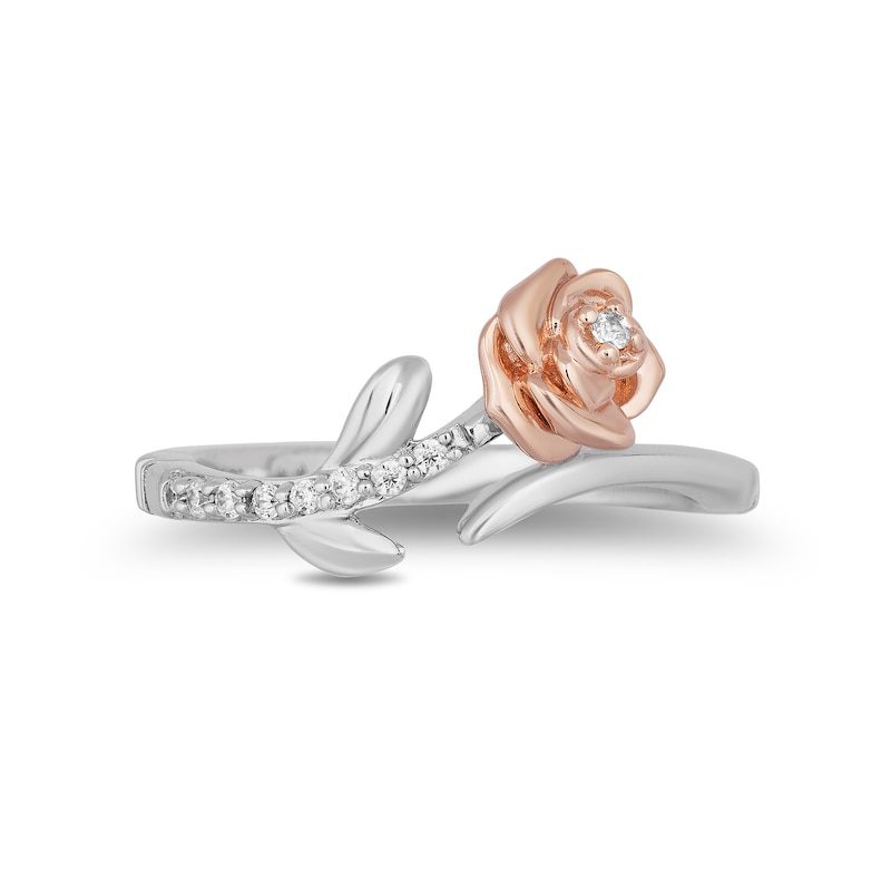 Main Image 4 of Enchanted Disney Belle 1/10 CT. T.W. Diamond Rose Bypass Ring in Sterling Silver and 10K Rose Gold