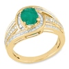 Thumbnail Image 1 of Oval Emerald and 1/2 CT. T.W. Diamond Bypass Frame Multi-Row Split Shank Ring in 14K Gold