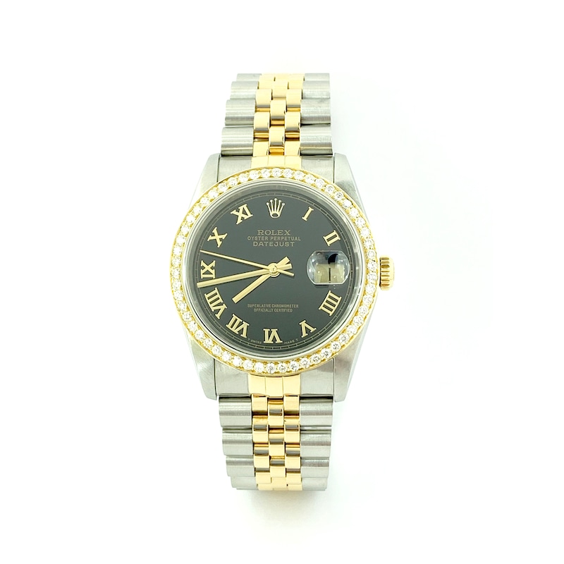 Main Image 1 of Previously Owned - Men's Rolex Datejust 1 CT. T.W. Diamond Two-Tone 18K Gold Watch with Black Dial