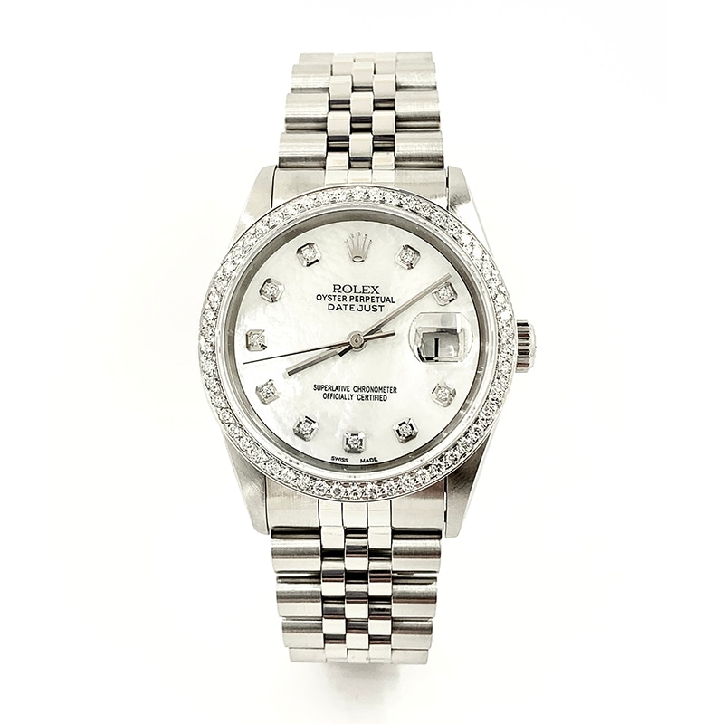 Main Image 1 of Previously Owned - Men's Rolex Datejust 1 CT. T.W. Diamond Watch with Mother-of-Pearl Dial
