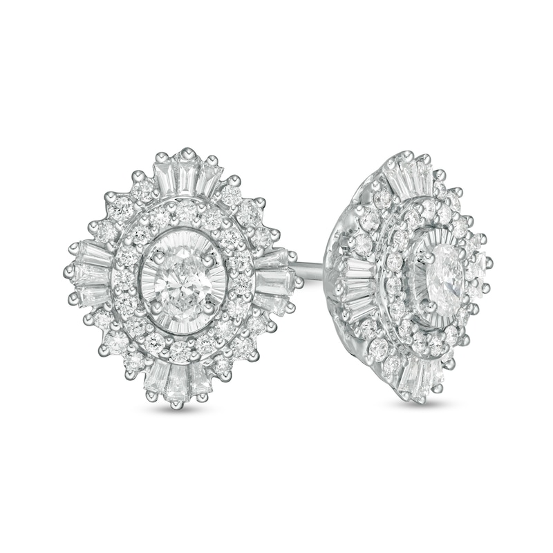 Marilyn Monroe™ Collection 5/8 CT. T.W. Oval Diamond Frame Starburst Stud Earrings in 10K White Gold