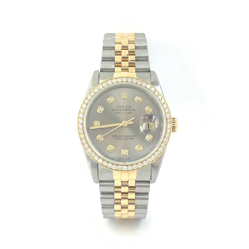 Previously Owned - Men's Rolex Datejust 1 CT. T.W. Diamond Two-Tone 18K Gold Watch with Silver-Tone Dial