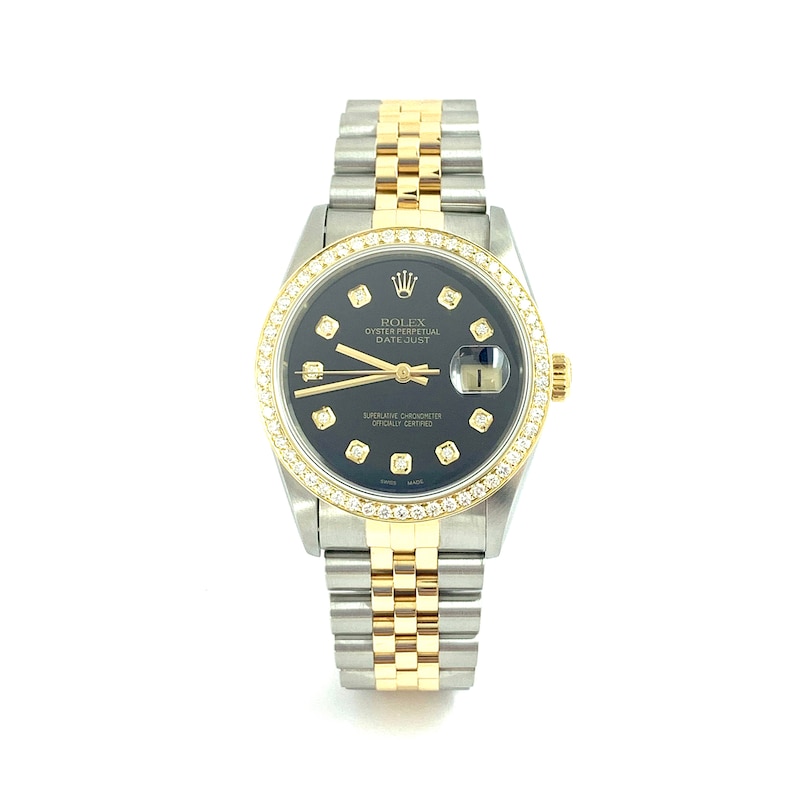 Main Image 1 of Previously Owned - Men's Rolex Datejust 1 CT. T.W. Diamond Two-Tone 18K Gold Watch with Black Dial