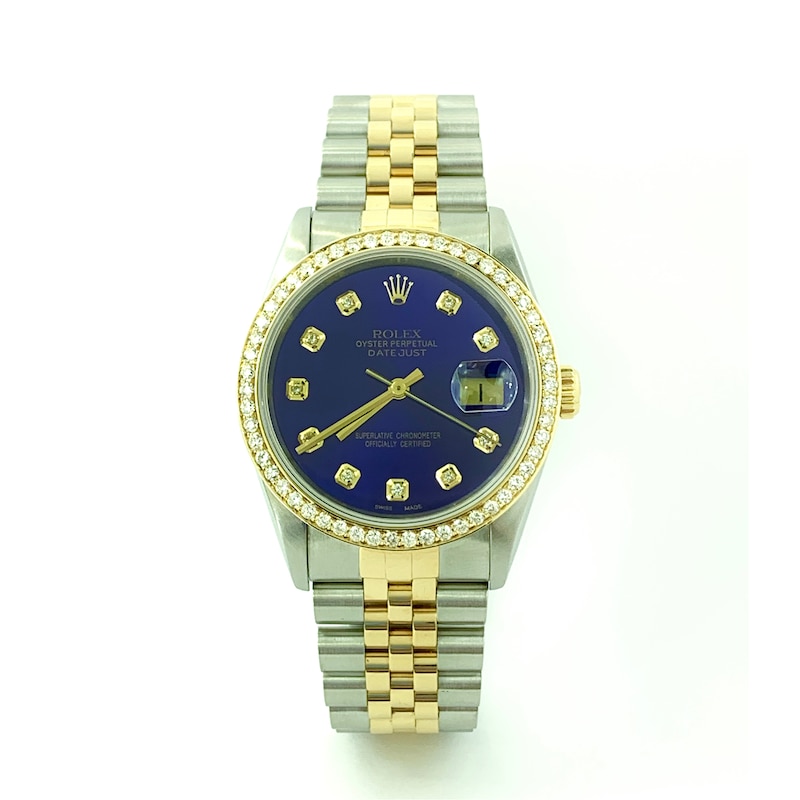 Main Image 1 of Previously Owned - Men's Rolex Datejust 1 CT. T.W. Diamond Two-Tone 18K Gold Watch with Blue Dial