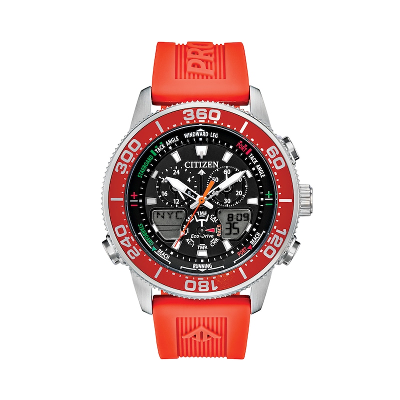 Main Image 1 of Men's Citizen Eco-Drive® Promaster Sailhawk Chronograph Strap Watch with Black and Orange Dial (Model: JR4061-00F)