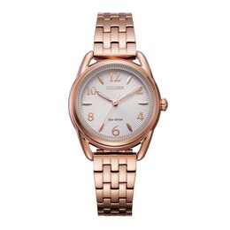 Ladies' Citizen Eco-Drive® Rose-Tone Watch with Silver-Tone Dial (Model: FE1213-50A)