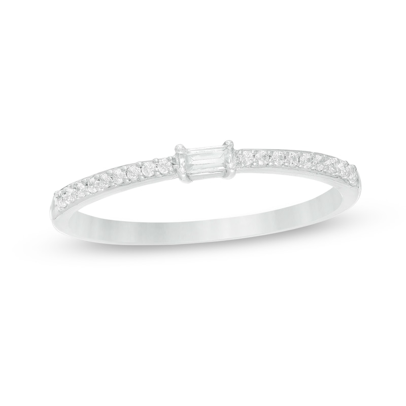 1/8 CT. T.W. Sideways Baguette-Cut and Round Diamond Promise Ring in 10K White Gold