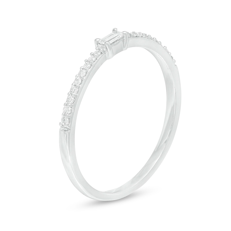 1/8 CT. T.W. Sideways Baguette-Cut and Round Diamond Promise Ring in 10K White Gold