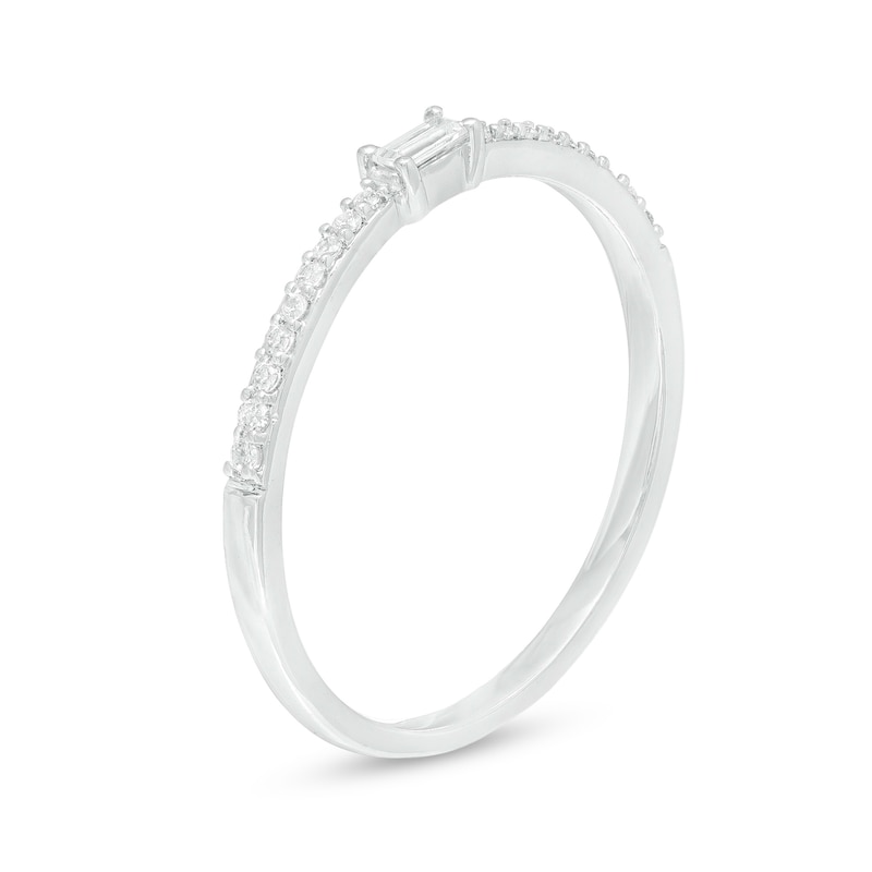 Main Image 2 of 1/8 CT. T.W. Sideways Baguette-Cut and Round Diamond Promise Ring in 10K White Gold