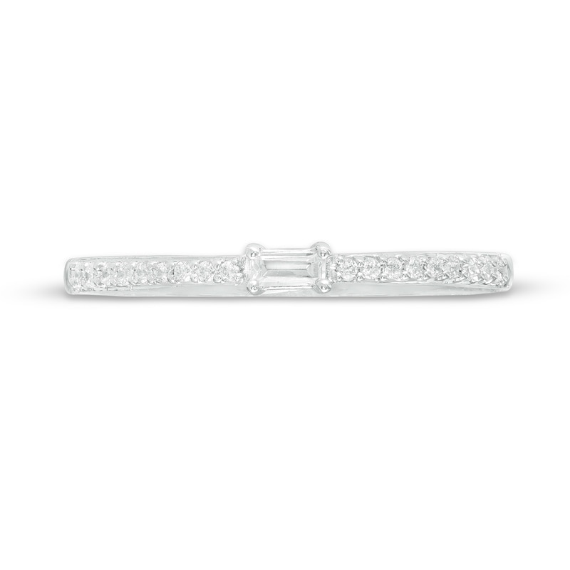1/8 CT. T.W. Sideways Baguette-Cut and Round Diamond Promise Ring in 10K White Gold