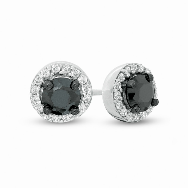 3/4 CT. T.W. Enhanced Black and White Diamond Frame Stud Earrings in Sterling Silver