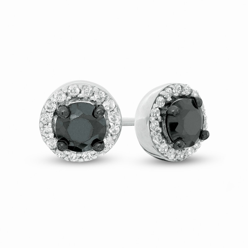Main Image 1 of 3/4 CT. T.W. Enhanced Black and White Diamond Frame Stud Earrings in Sterling Silver