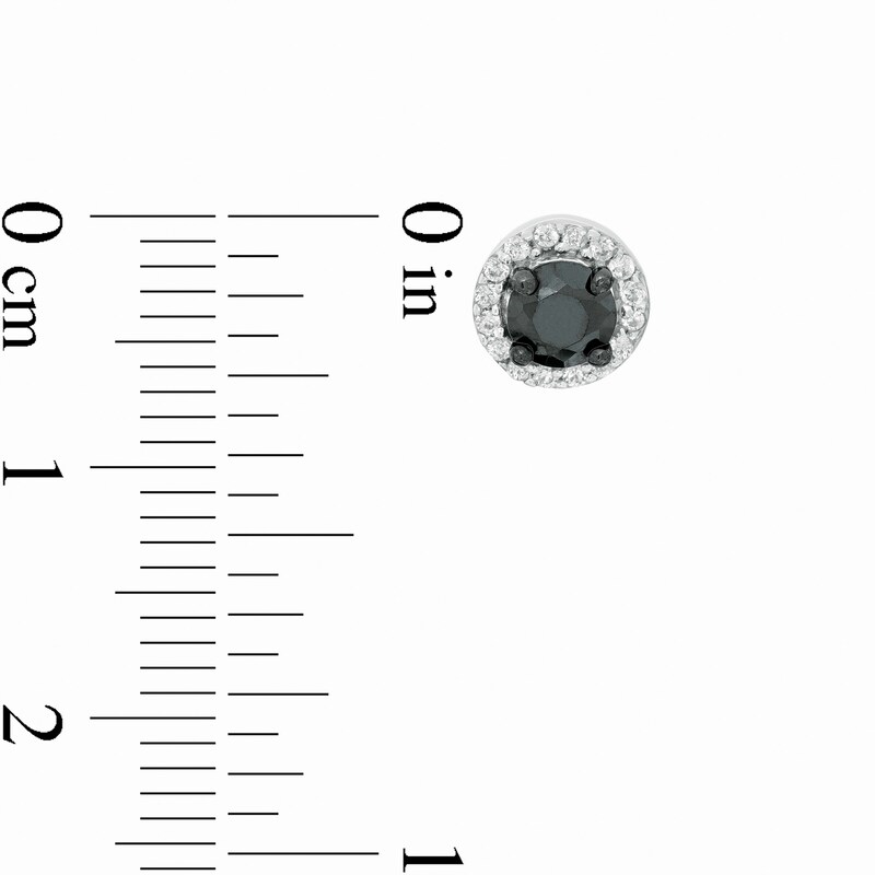 Main Image 2 of 3/4 CT. T.W. Enhanced Black and White Diamond Frame Stud Earrings in Sterling Silver