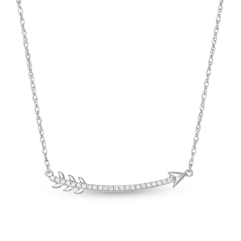 Main Image 1 of 1/15 CT. T.W. Diamond Curved Arrow Necklace in Sterling Silver